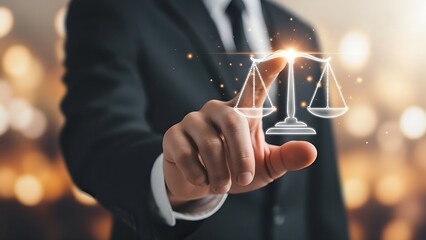 a lawyer with his finger pointing at the scales of justice