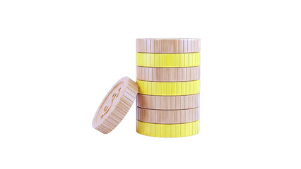 Stack of Coins and Single Coin on White Background