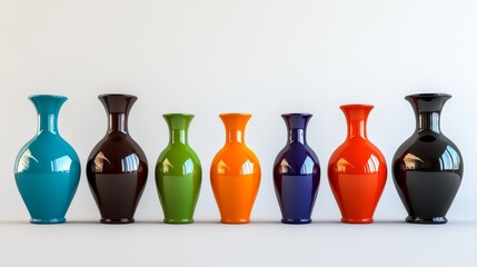 Beautifully arranged vases in different styles and colors
