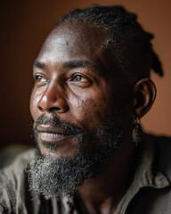 Black History Month portrait of Black oral storyteller speaking softly at home