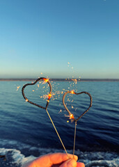 two sparkling hearts for lovely greetings to valentine&acute;s day