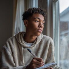 African American teen writing identity reflections during Black History Month