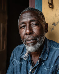Black History Month portrait of Black elder seated near shaded doorway