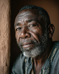 Black History Month portrait of Black elder seated near shaded doorway