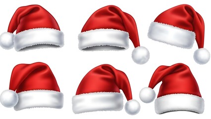 Collection of Red Santa Hats for Christmas Holiday