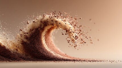 Creative wave shaped from brown coffee powder on beige background for breakfast energy.

