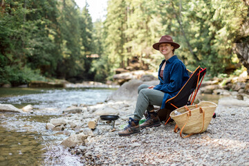 Enjoying a river moment with a friend in nature