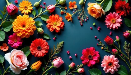 Luxurious arrangement of untamed blooms, rich textures, petals, dark