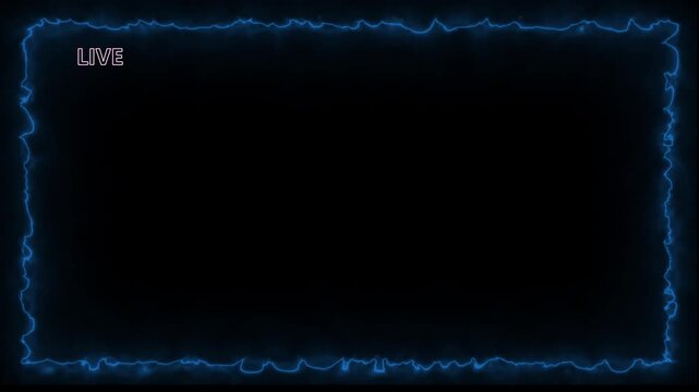 Neon blue lightning frame with live text overlay glowing effect animated background for streaming de