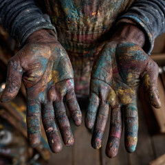 Black History Month close-up of Black artist&rsquo;s hands covered in paint