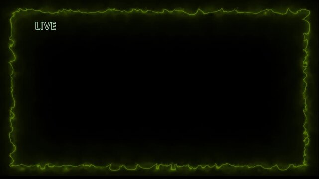 Neon green live streaming border overlay with glowing edges and red notification dot neon border des