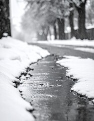 Cold winter rain falling onto a window. Generative AI