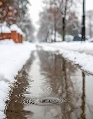 Cold winter rain falling onto a window. Generative AI