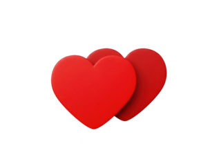 Two interlocking red hearts isolated on transparent background