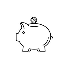 Obraz premium Simple Line Drawing of Piggy Bank with Coin for Financial Savings Concept