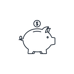 Simple Line Drawing of Piggy Bank with Coin for Financial Savings Concept