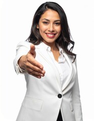 Business woman shaking hands. Generative AI