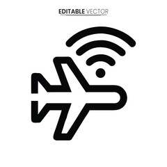 A sleek black vector graphic depicts an airplane with a wireless signal icon above it