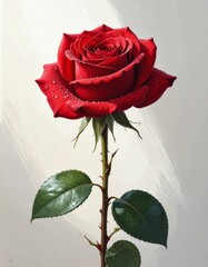 A single red rose with dew drops. Generative AI