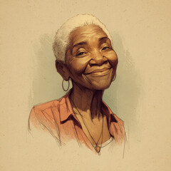 Cute cartoon illustration of smiling Black elder for Black History Month