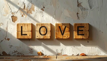 A 'Love' message written in wood. Generative AI