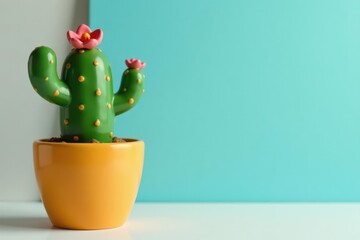 Stylized ceramic cactus planter, vibrant colors, texture, summer