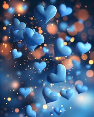 Floating Blue Hearts, isolated on transparent background