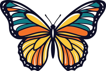 A vibrant colorful butterfly design with intricate wing patterns and a black outline © GDSneha02