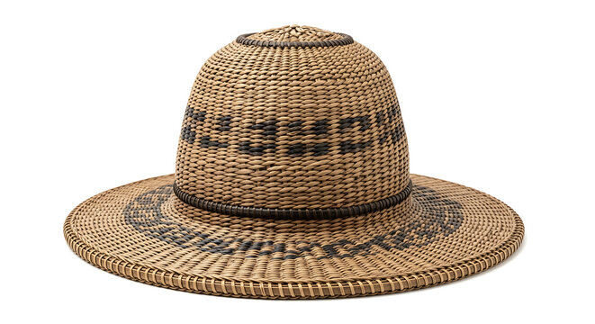 Traditional Filipino salakot hat made of woven natural fibers, heritage rural headwear isolated on white background, symbol of Philippine culture and lifestyle.