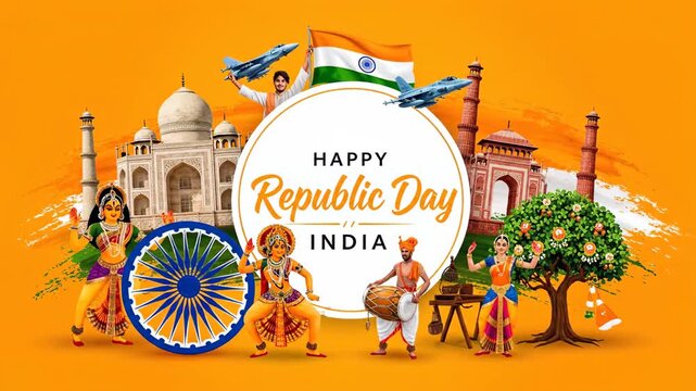 Happy Republic Day India Celebration National Culture Landmark Montage