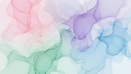 Abstract watercolor ink background with pastel colors and organic flowing shapes.