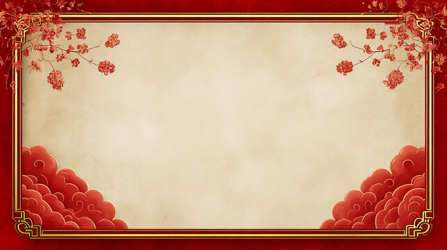 Luxury chinese background with elegant red cloud pattern ornate frame and subtle texture creating warm festive oriental background for celebration design and greeting card layout