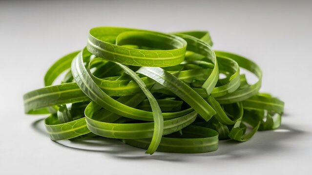 Vibrant green ribbons of fresh leafy greens for healthy food preparation. chiffonade for professional cooking training, chiffonade for recipe and food blogs 