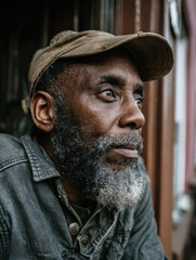 Black History Month image of quiet observation by Black elder