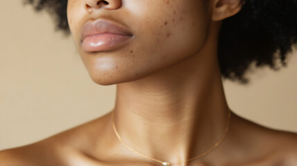 Obraz premium A close-up captures the beauty of a person's face and neck, showcasing their smooth skin and delicate features. The soft lighting emphasizes the contours and highlights the subtle details.