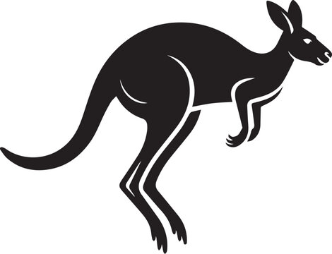 Black silhouette of a kangaroo in mid-jump on a white background animal