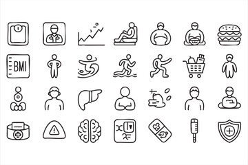 Naklejka premium Wellness and Medical Line Icons for Health Tracking Interfaces