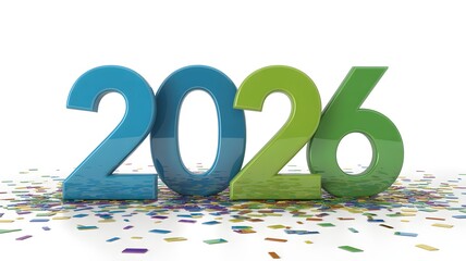 Celebratory 2026 Sign with Confetti Isolated on White
