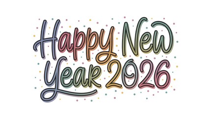 Happy New Year 2026 Greeting Card with Colorful Text