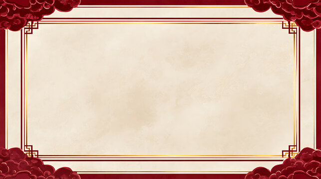 Luxury chinese background with ornate border design in rich red cream tone creates elegant festive oriental background for celebration invitation card or banner layout