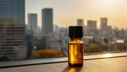 Essential oil bottle overlooking