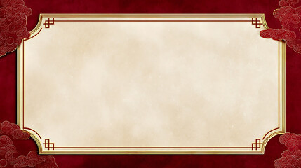 Luxury chinese background festive oriental background elegant red border ornate gold frame blank cream space classic scroll design joyful celebration banner invitation card