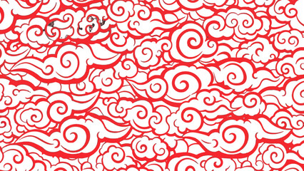Seamless Pattern of Traditional Red Swirling Chinese Auspicious Clouds, Oriental Decorative Background Design Element.