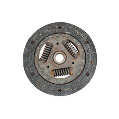 Clutch plate of a automobile in a old rusted form on a transparent background