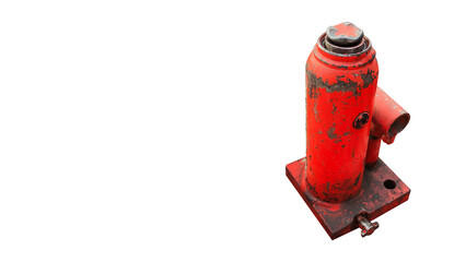 Hydraulic metal jack old rusted in orange isolated in transparent background