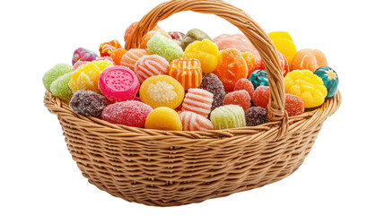 A basket full of assorted candies and sweets