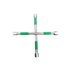 Lug wrench four way with hand grips stainless steel metal design in a transparent background