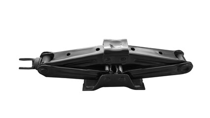 Car scissor jack in black metal on a transparent background