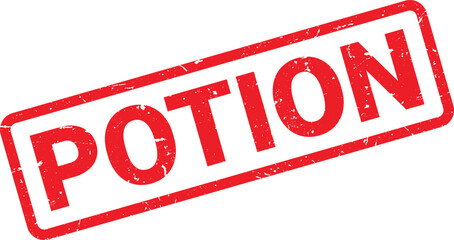 Distressed Red Potion Rubber Stamp Impression with Border on White Background for Design Elements