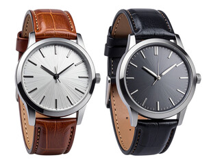 Elegant Men’s Leather Strap Watch Collection in Timeless Designs isolated on transparent background